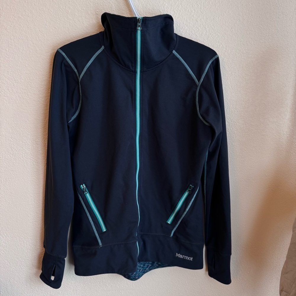 Marmot Full Zip Jacket Women’s Medium – Navy w/ Teal Trim Outdoor Activewear - Picture 3 of 10